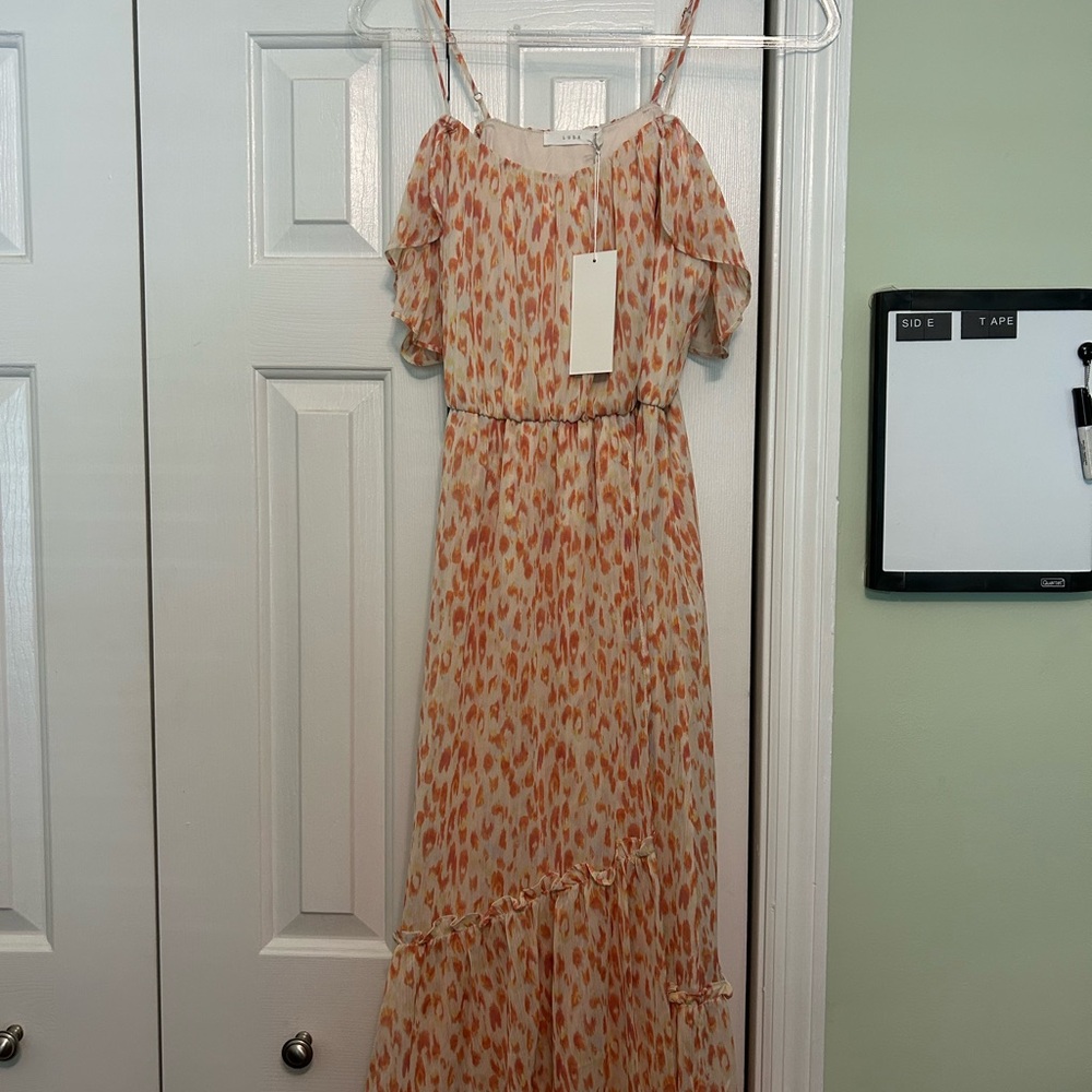 Lush Cream and Orange Ruffled Tiered Maxi Dress